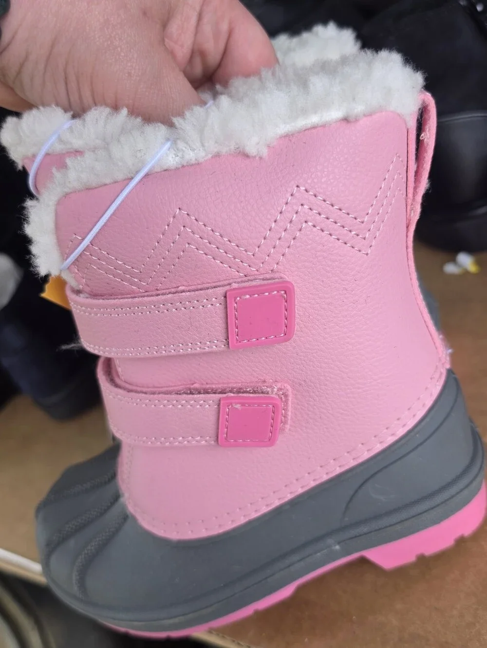 Cat & Jack Pink and Gray Kids Snow Boots with Fleece Collar